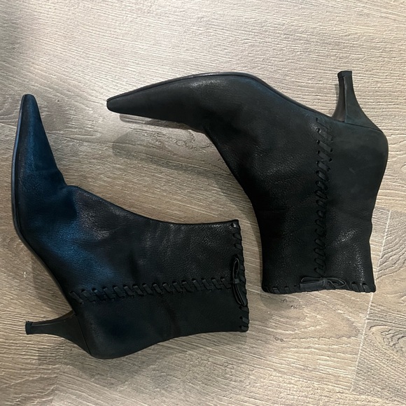 Prada Black Pointed Toe Leather Booties | Size 36.5 / 6.5 - Picture 2 of 6